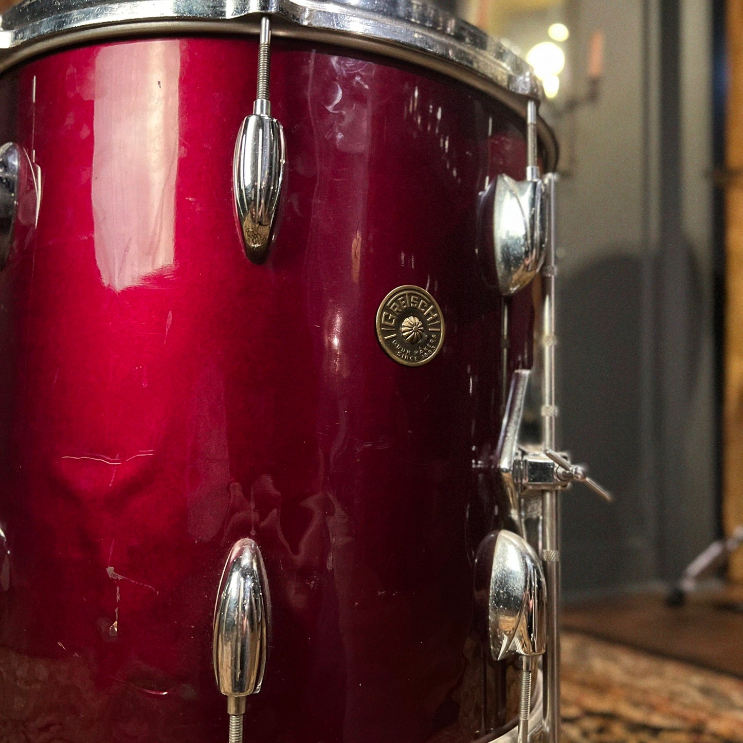VINTAGE 1960's Gretsch 14x14 Round Badge Floor Tom Rewrapped in Cardinal Red