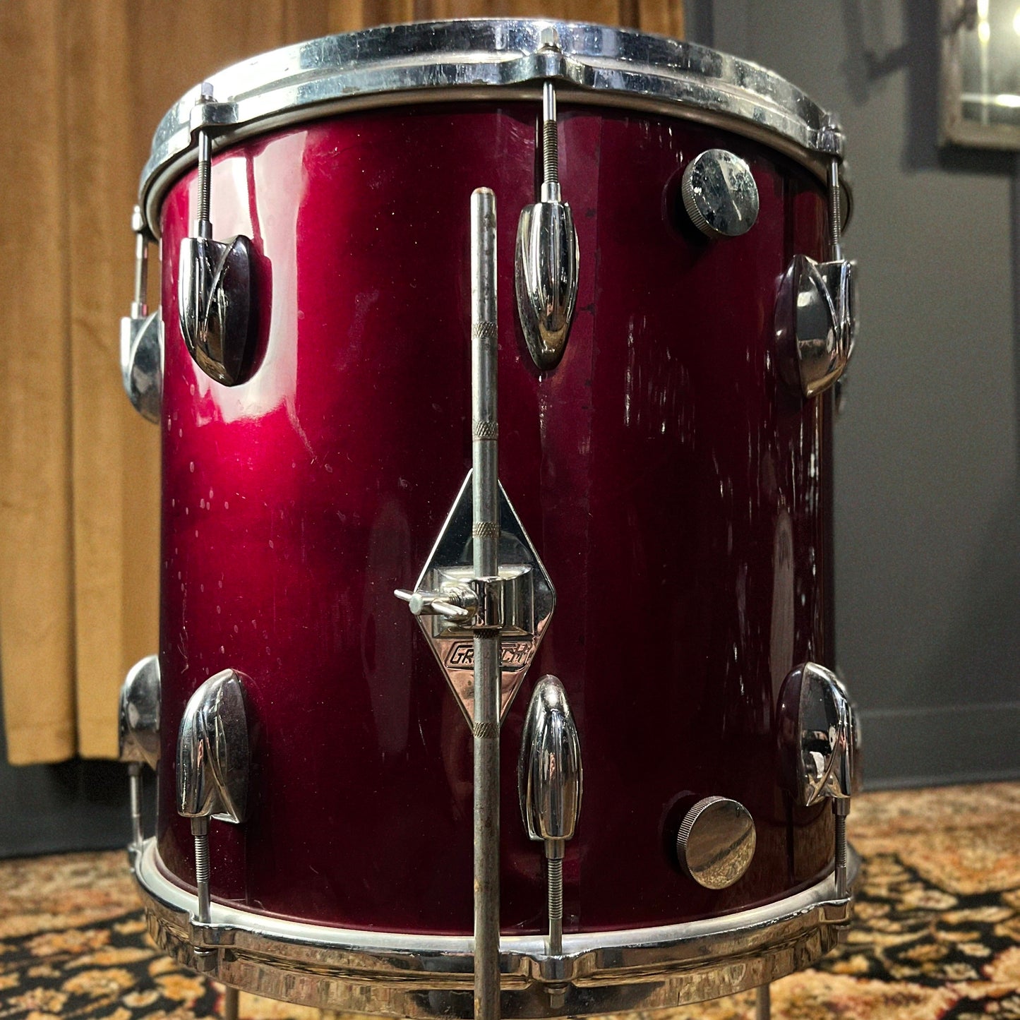 VINTAGE 1960's Gretsch 14x14 Round Badge Floor Tom Rewrapped in Cardinal Red