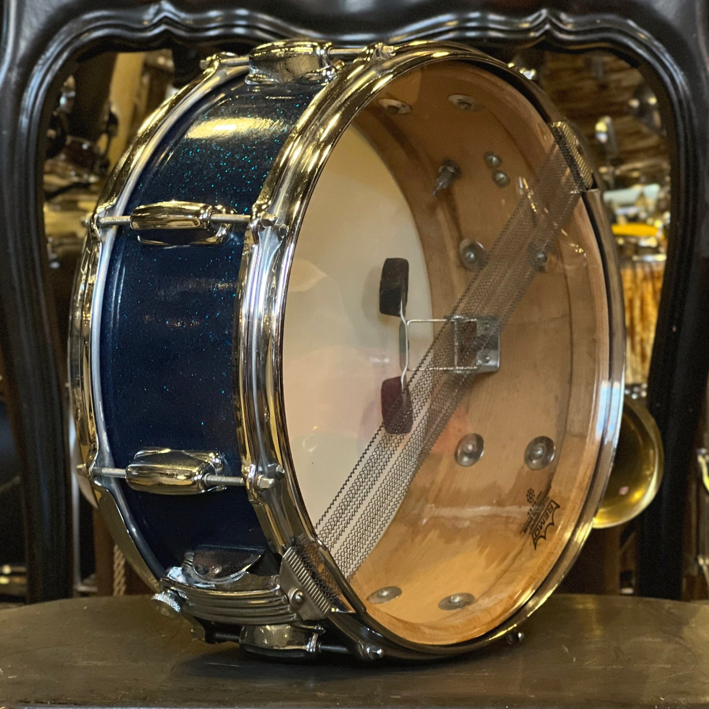 VINTAGE 1950's Slingerland 5x14 Radio King Gene Krupa Solid Shell Snare Drum in Blue Sparkle