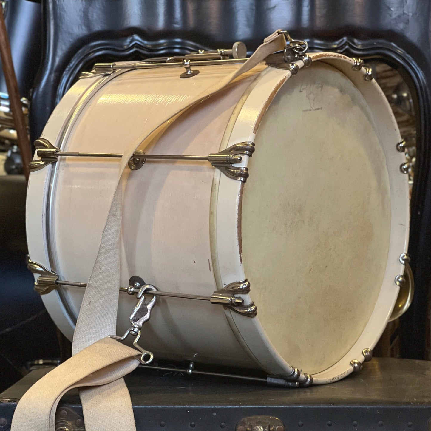 VINTAGE 1951-1955 Leedy & Ludwig 10x14 Marching Snare Drum in White Lacquer