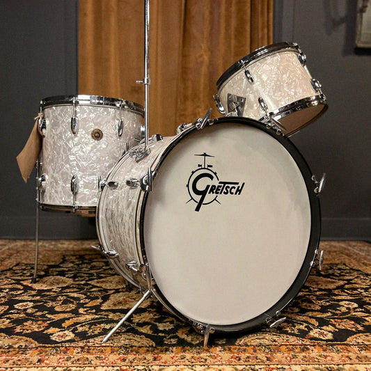 VINTAGE 1960's Gretsch Round Badge "Progressive Jazz" Outfit in White Marine Pearl - 14x20, 8x12, 14x14