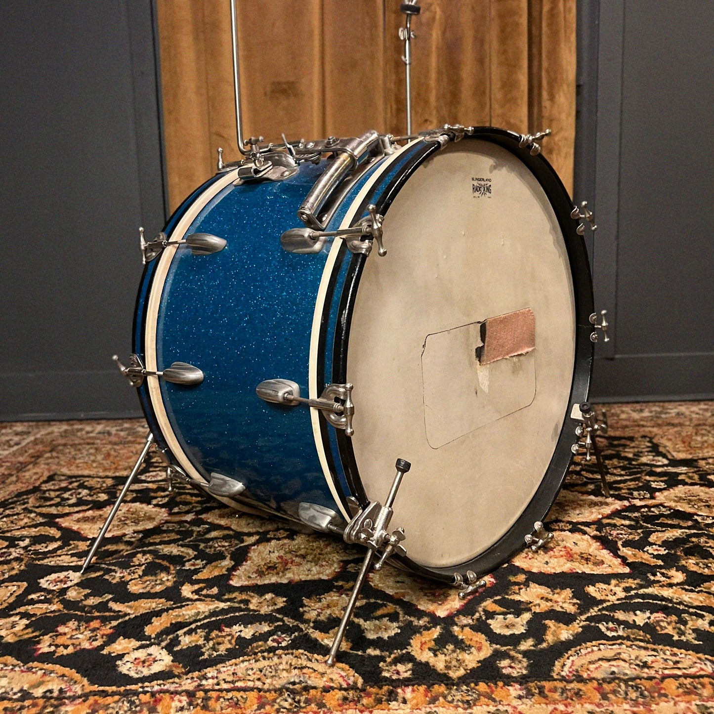 VINTAGE 1950's Slingerland 14x22 Radio King Bass Drum in Aqua "Blue" Sparkle