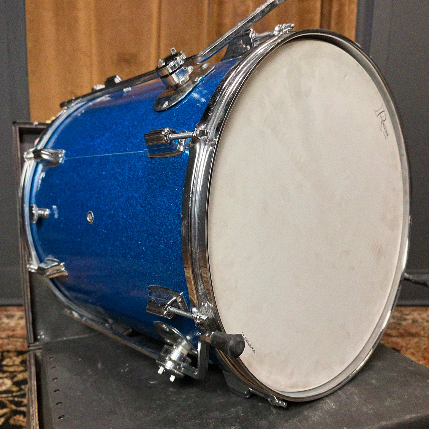 VINTAGE 1960's Rogers 16x16 Dayton Era Floor Tom in Blue Sparkle