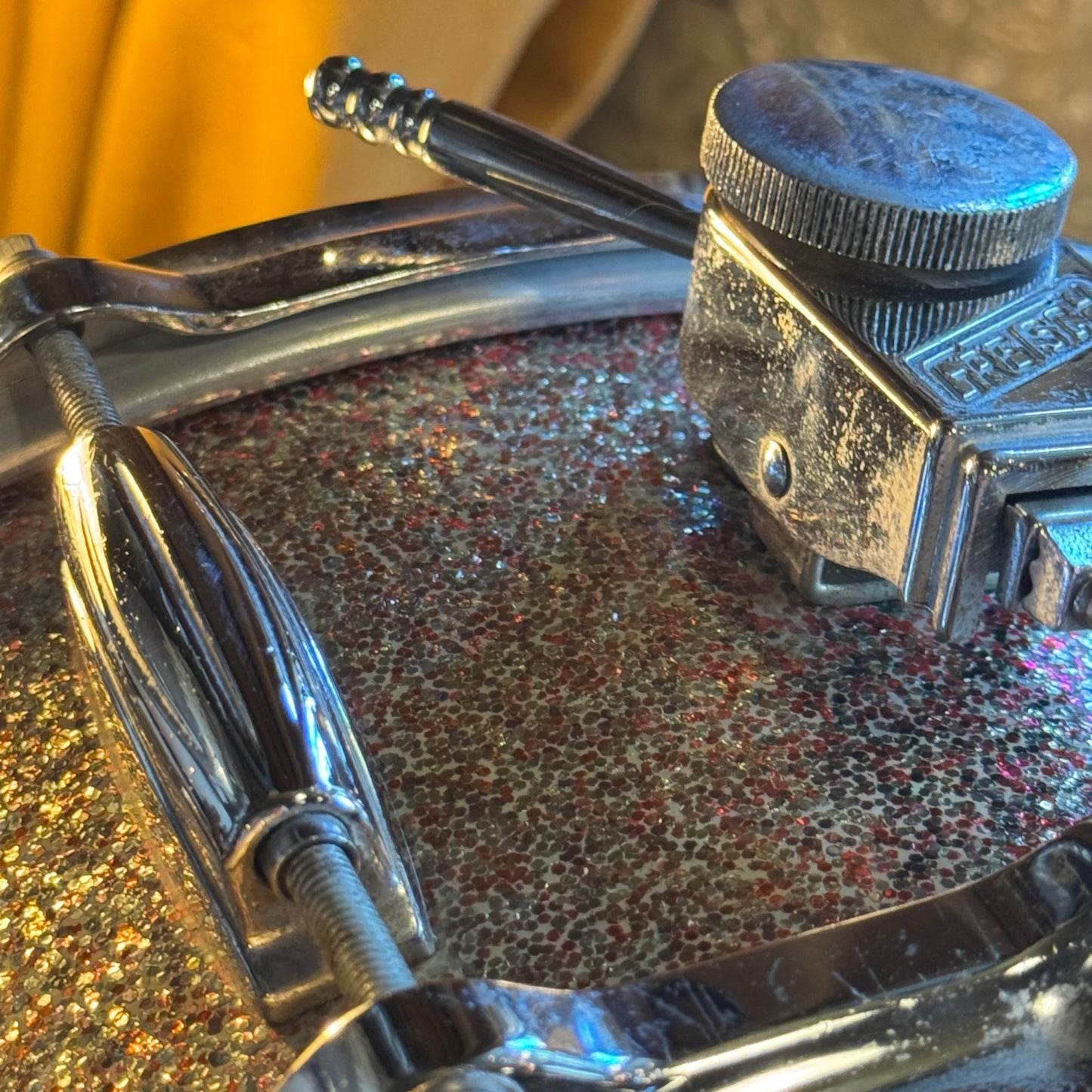 VINTAGE 1954-1957 Gretsch 5.5x14 Round Badge "Name Band" 3ply Snare Drum in Peacock Sparkle