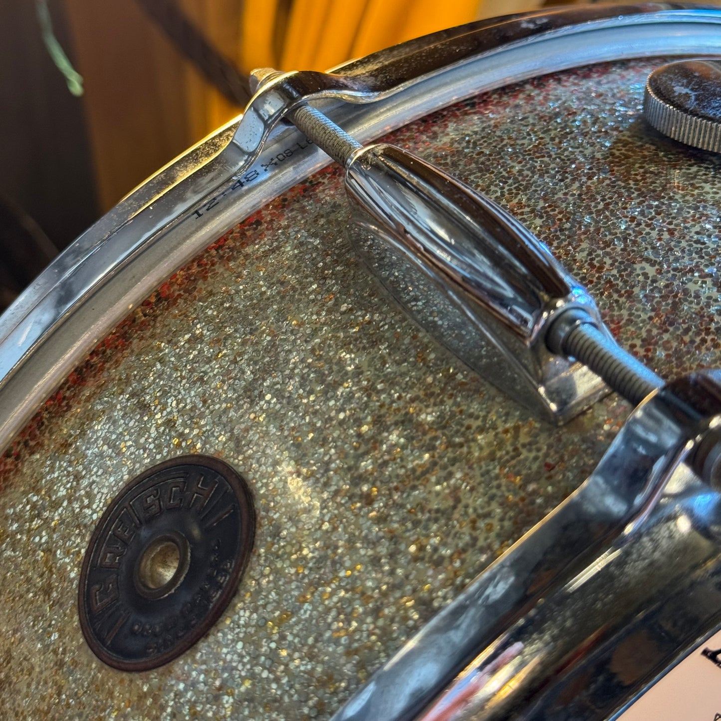VINTAGE 1954-1957 Gretsch 5.5x14 Round Badge "Name Band" 3ply Snare Drum in Peacock Sparkle