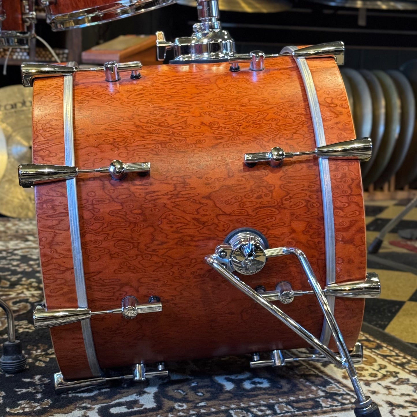 USED Sonor Sunset Beech Limited Edition Drum Set in Transparent Red Birdseye Maple Veneer - 14x18, 8x12, 14x14