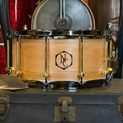 NEW Noble & Cooley 7x14 Solid Shell Beech Snare Drum in Natural Satin w/ Brass Hardware & Black Chrome Hoops
