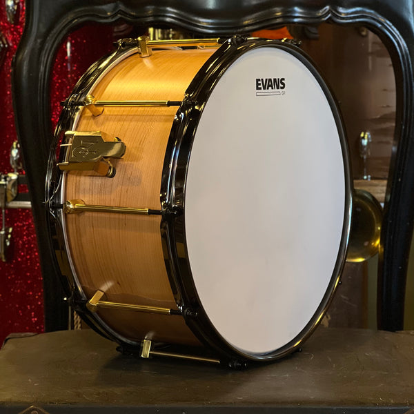 NEW Noble & Cooley 7x14 Solid Shell Beech Snare Drum in Natural Satin w/ Brass Hardware & Black Chrome Hoops
