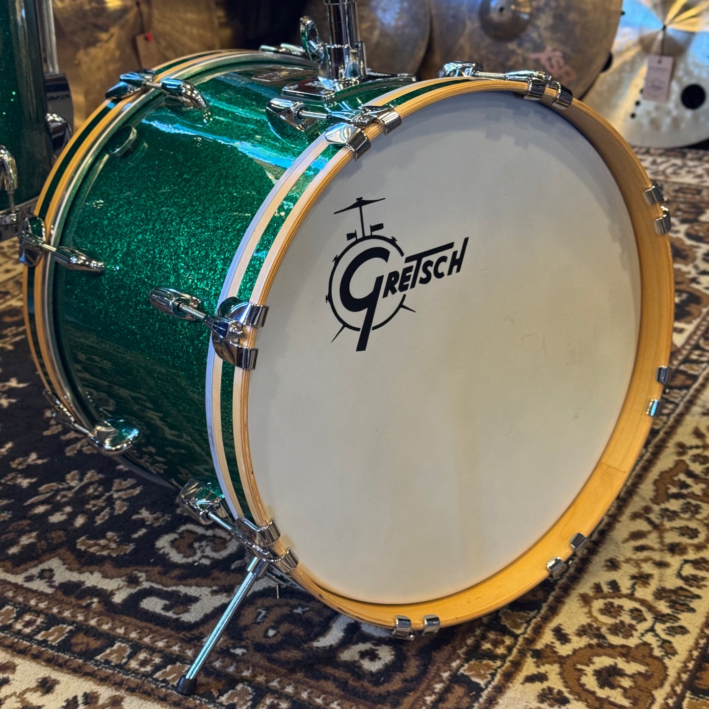 USED 1990's Gretsch USA Custom Square Badge Drum Set in Green Sparkle -14x18, 8x12, 12x14