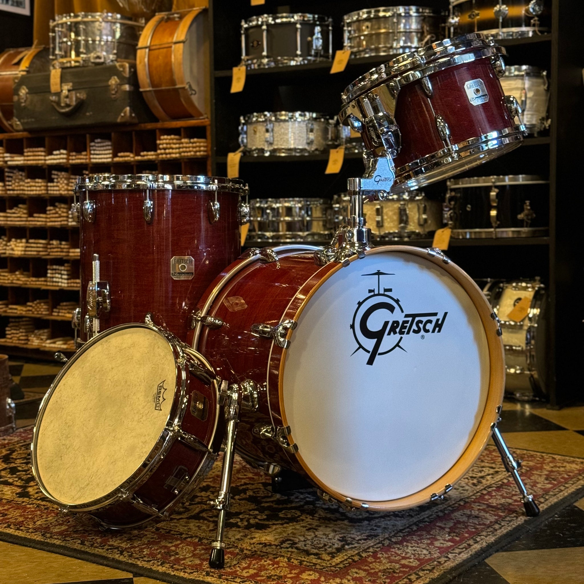 USED 2000's Gretsch Renown in Cherry Gloss Lacquer - 14x18, 8x12, 14x14, 5.5x14