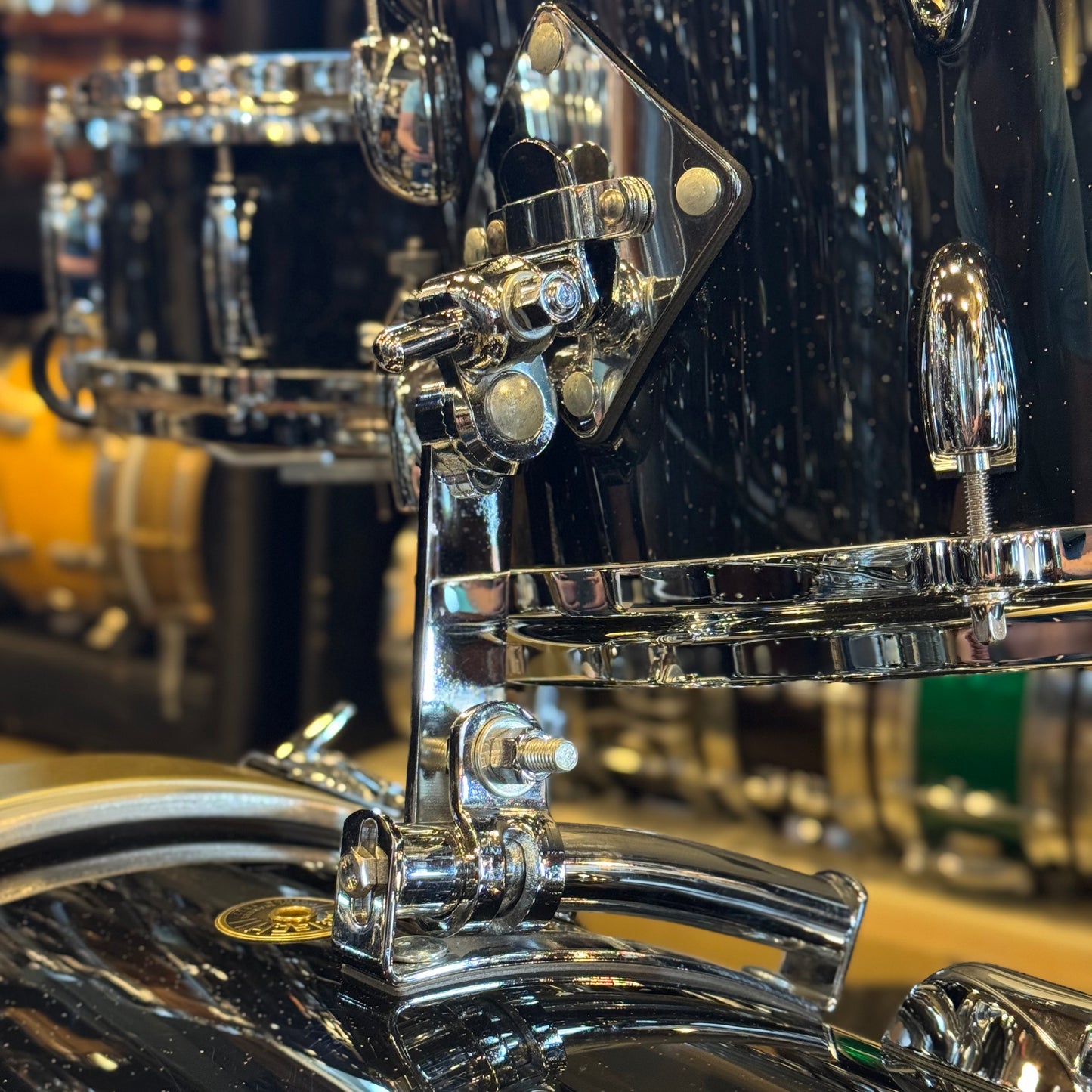 USED Gretsch Broadkaster in Anniversary Sparkle Custom Ordered w/ Die Cast Hoops, Vintage Build, and Satin Gold Bass Drum Hoops - 14x18, 8x12, 14x14, 5x14
