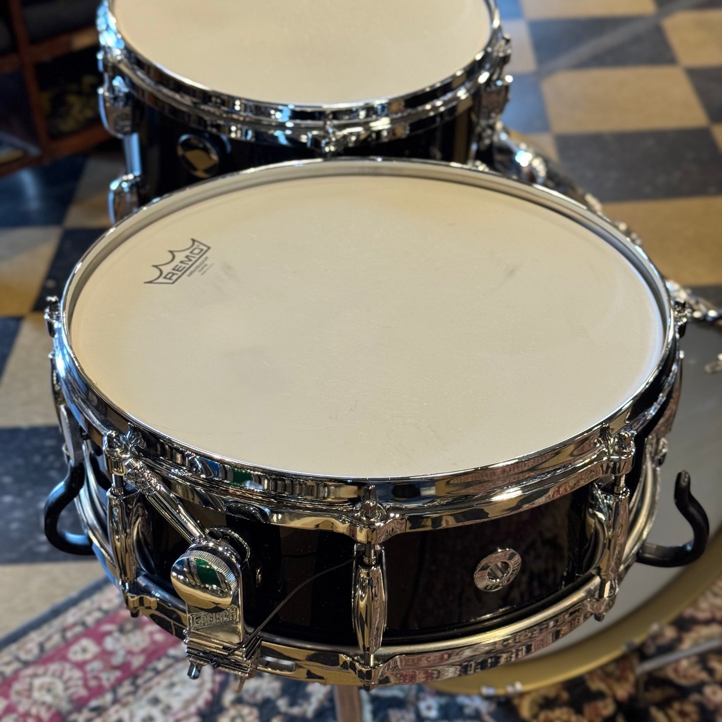 USED Gretsch Broadkaster in Anniversary Sparkle Custom Ordered w/ Die Cast Hoops, Vintage Build, and Satin Gold Bass Drum Hoops - 14x18, 8x12, 14x14, 5x14