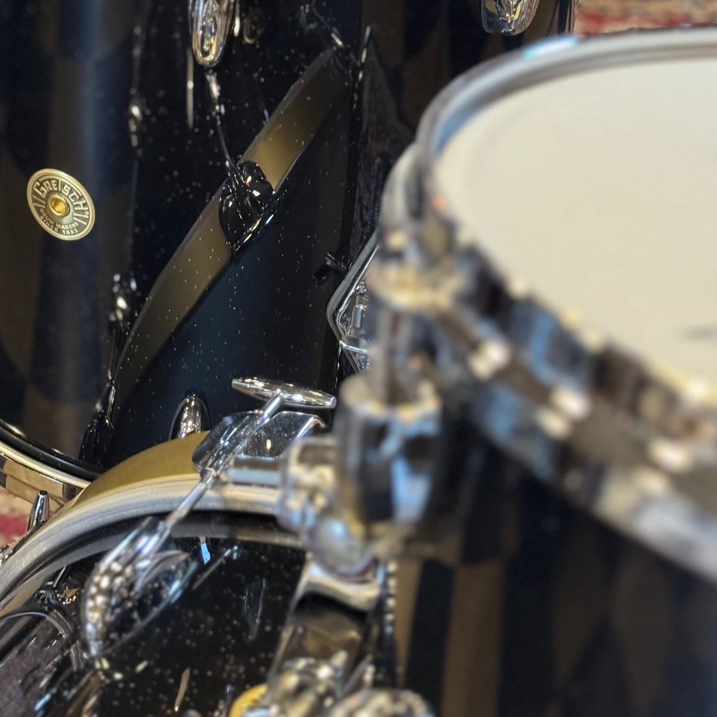 USED Gretsch Broadkaster in Anniversary Sparkle Custom Ordered w/ Die Cast Hoops, Vintage Build, and Satin Gold Bass Drum Hoops - 14x18, 8x12, 14x14, 5x14