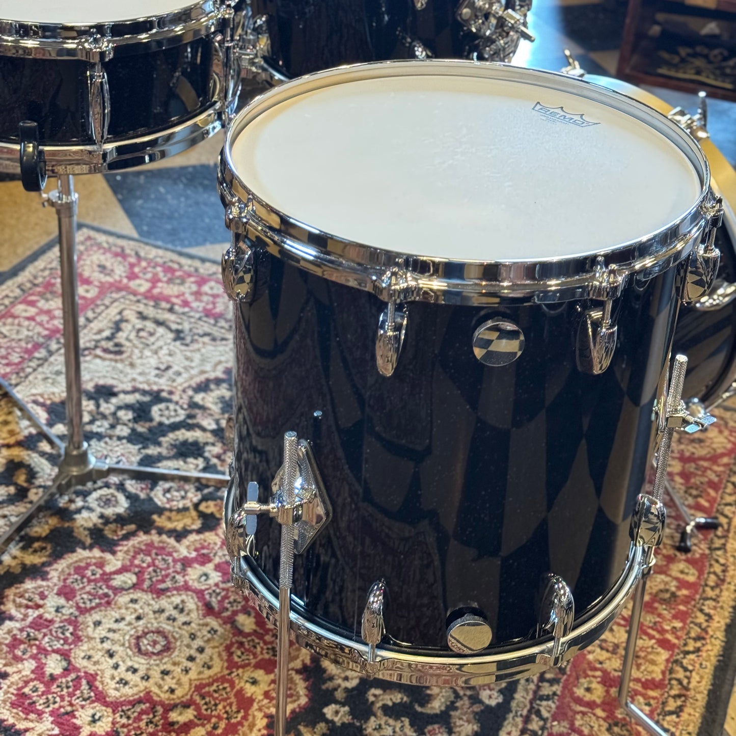 USED Gretsch Broadkaster in Anniversary Sparkle Custom Ordered w/ Die Cast Hoops, Vintage Build, and Satin Gold Bass Drum Hoops - 14x18, 8x12, 14x14, 5x14