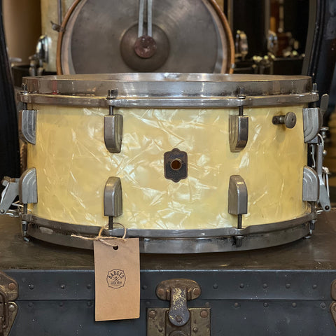 VINTAGE 1946 Leedy 6.5x14 3ply White Marine Pearl Snare Drum
