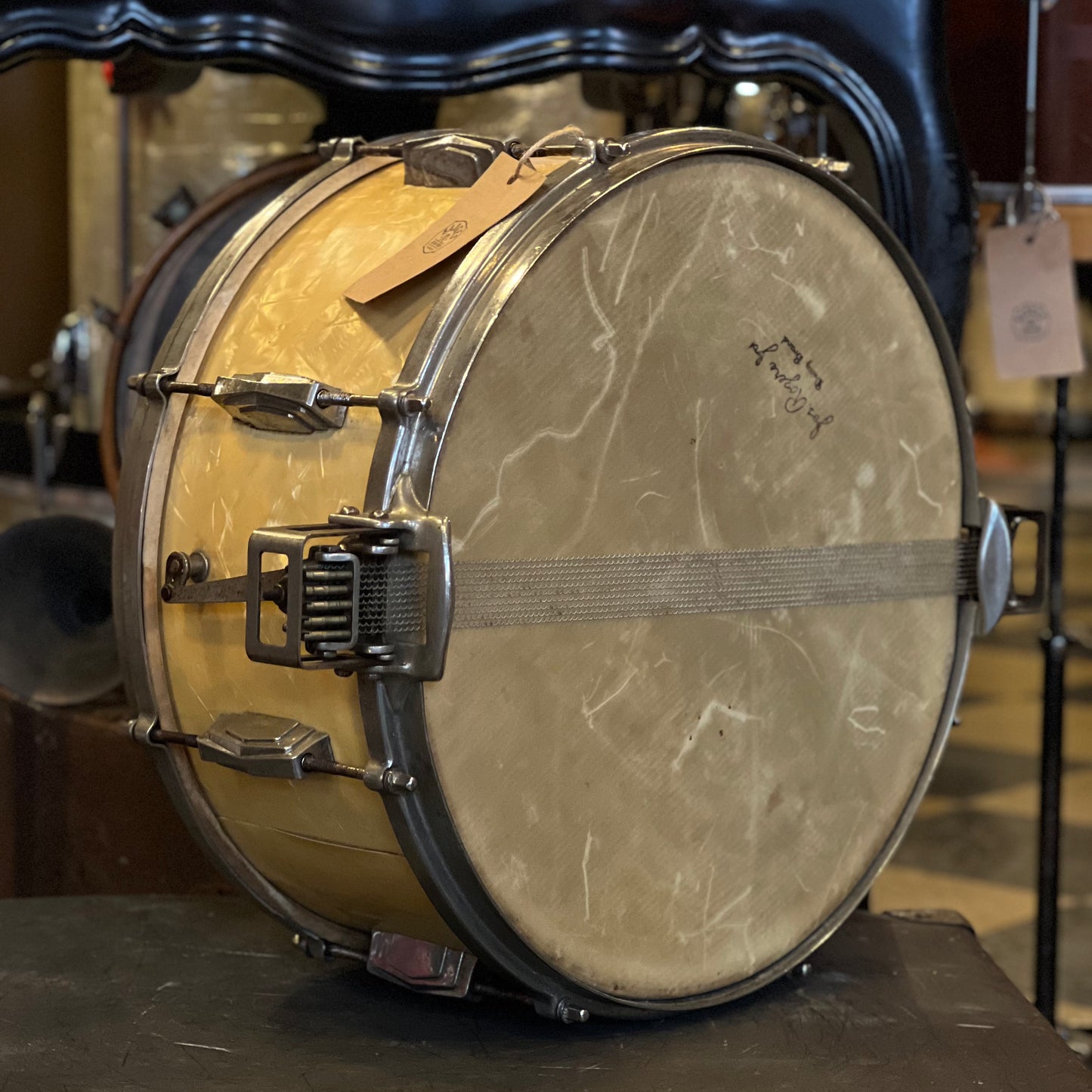 VINTAGE 1942 Ludwig 6.5x14 Super in White Marine Pearl