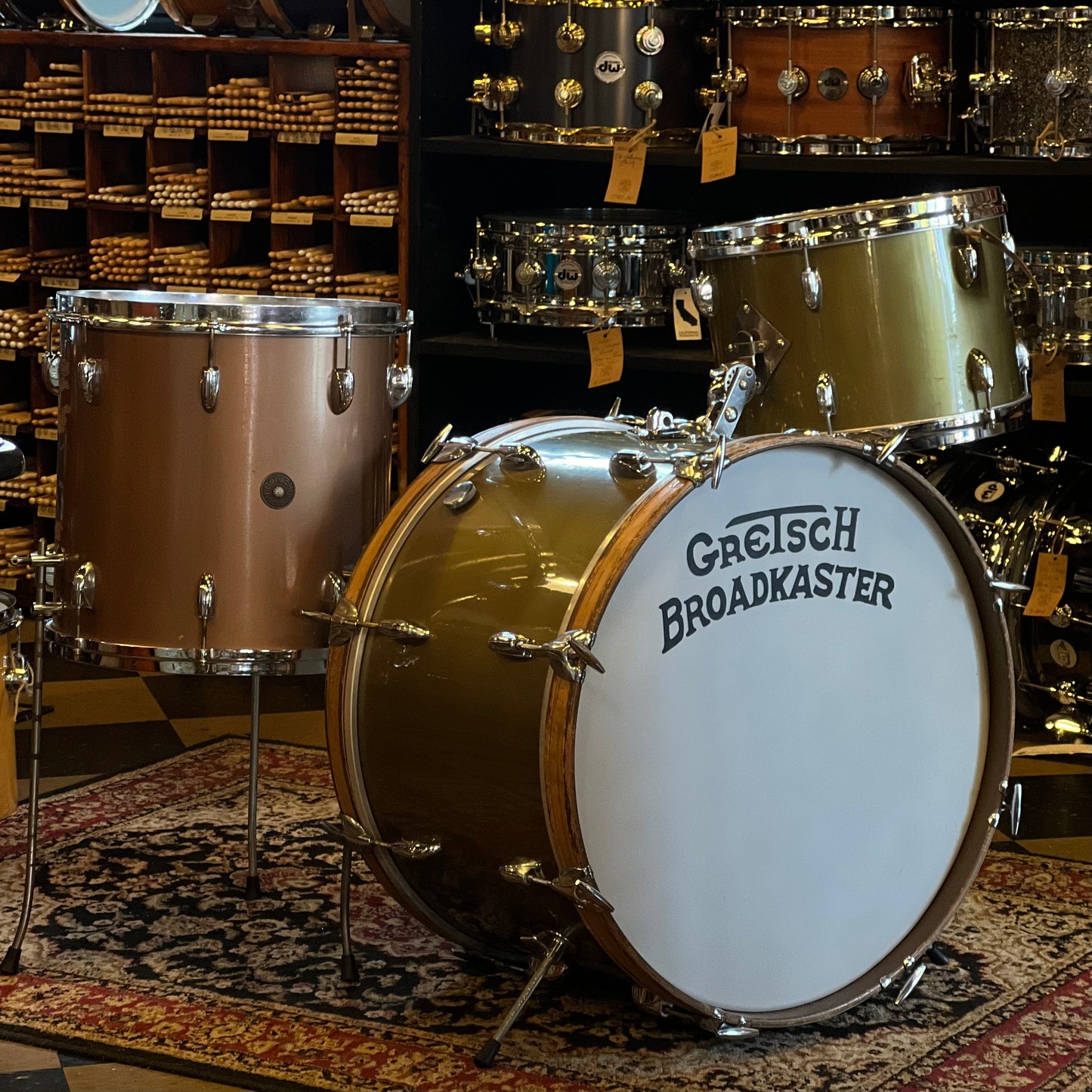 VINTAGE 1956-1959 Gretsch Round Badge 6ply "Name Band" Outfit in Copper Mist - 14x22, 9x13, 14x14