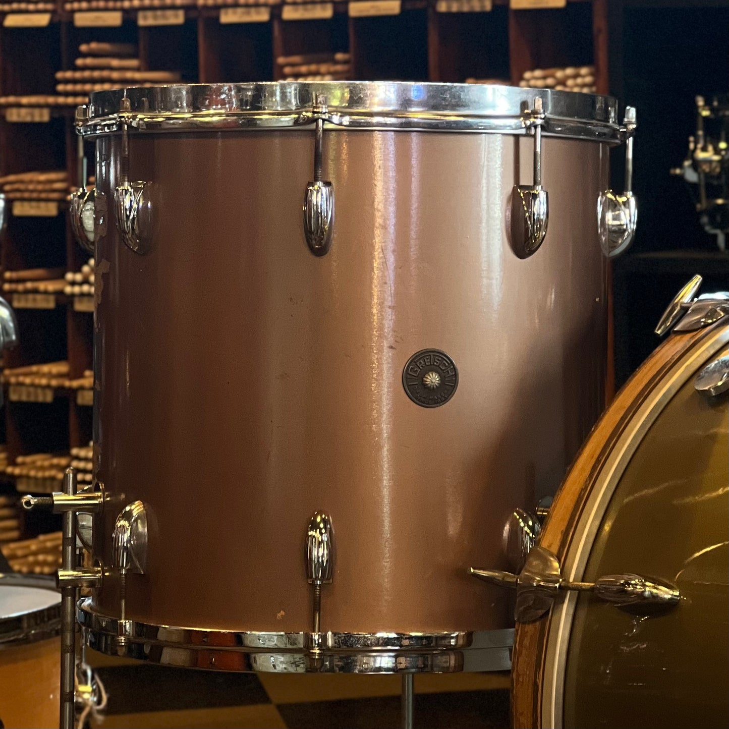 VINTAGE 1956-1959 Gretsch Round Badge 6ply "Name Band" Outfit in Copper Mist - 14x22, 9x13, 14x14