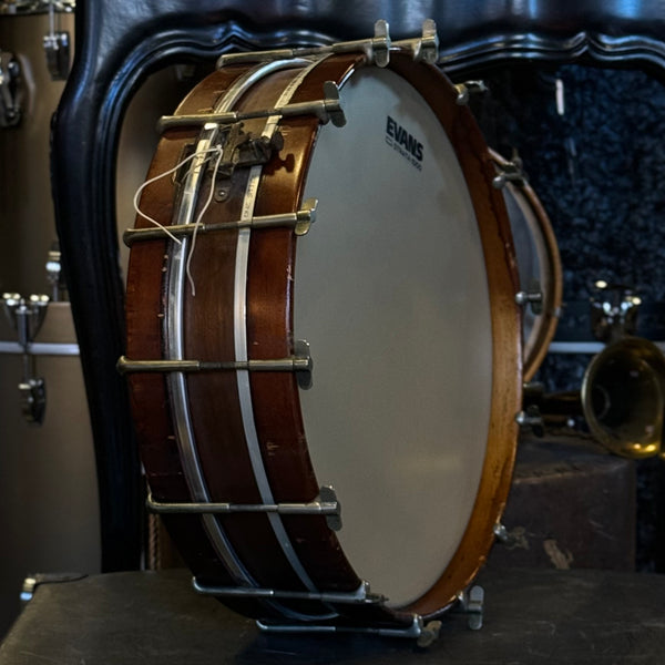 VINTAGE 30's Leedy 3.5x15 Single Tension Snare Drum in Natural Mahogany w/ Wood Hoops