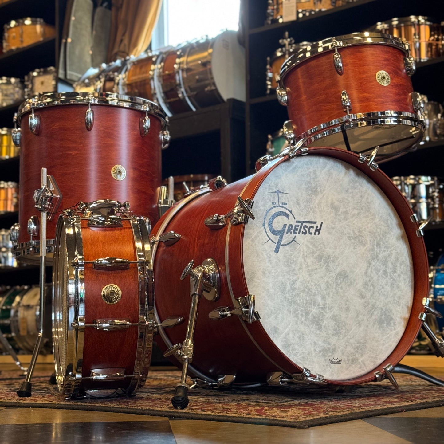 FLOOR MODEL Gretsch USA Custom in Satin Burnt Orange - 14x18, 8x12, 14x14, 5.5x14