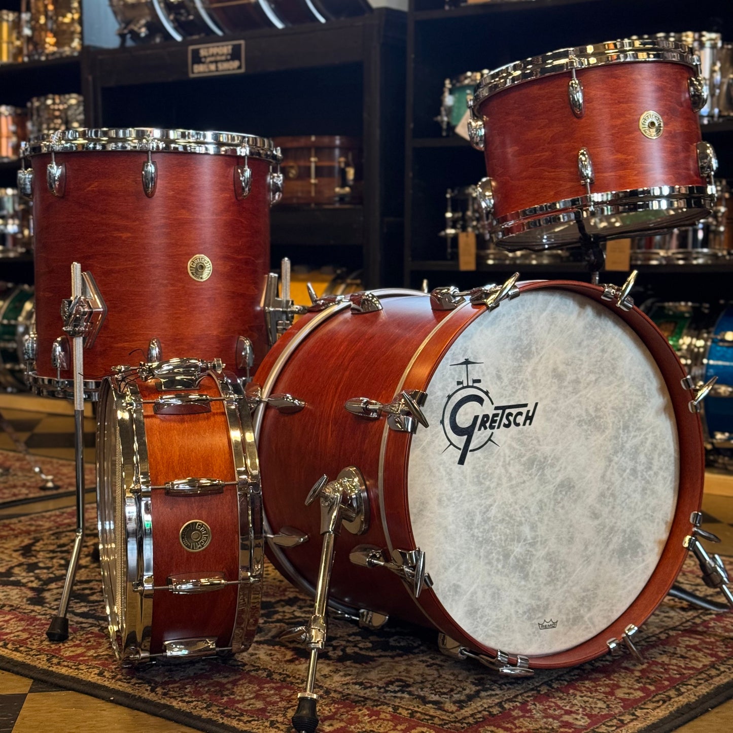 FLOOR MODEL Gretsch USA Custom in Satin Burnt Orange - 14x18, 8x12, 14x14, 5.5x14