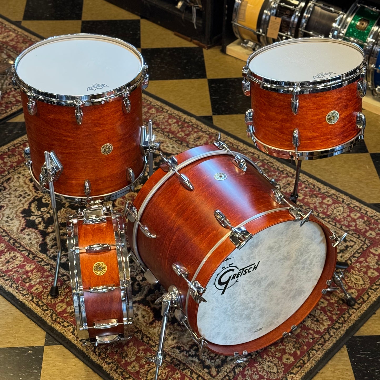 FLOOR MODEL Gretsch USA Custom in Satin Burnt Orange - 14x18, 8x12, 14x14, 5.5x14