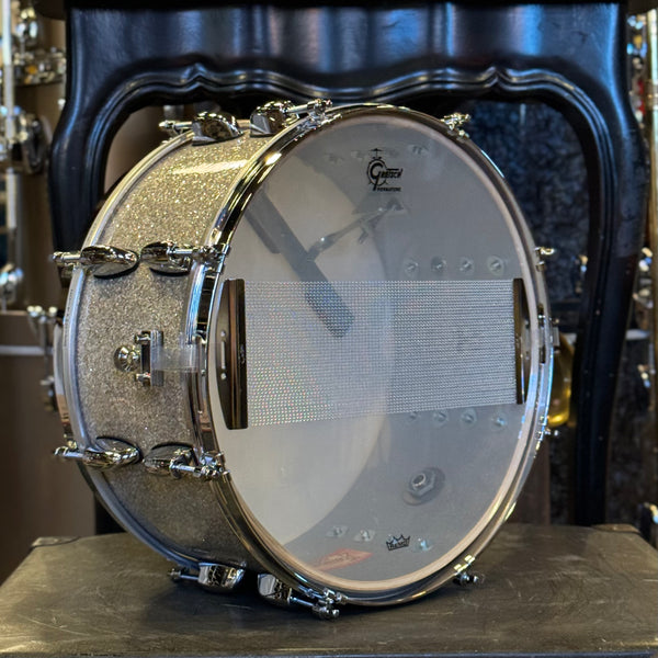 NEW Gretsch Broadkaster 6.5x14 Snare Drum in Silver Glass Glitter w/ Micro-Sensitive Throw-Off & 301 Hoops