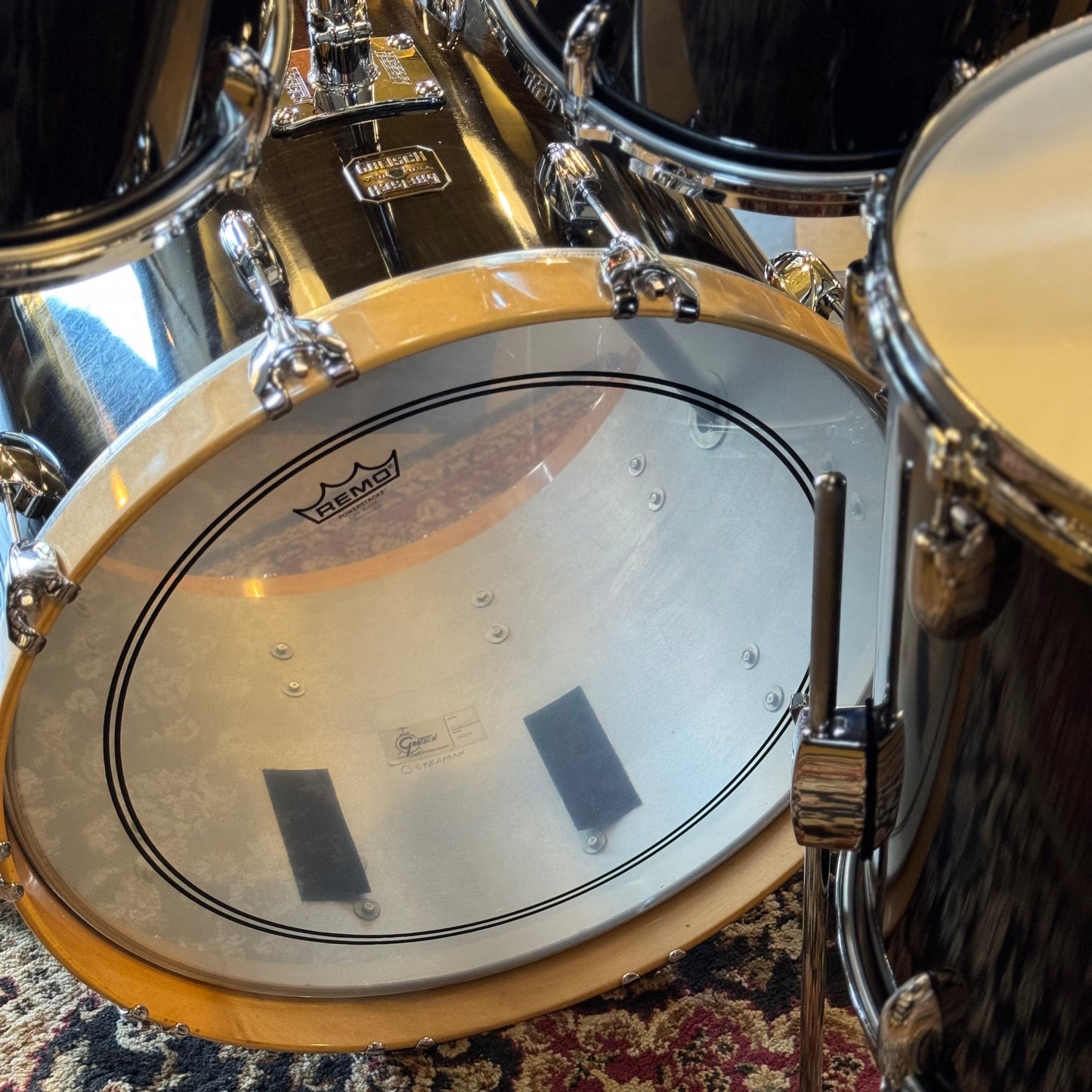 VINTAGE 1980's Gretsch Square Badge Factory Original Drum Set in Gloss Ebony - 16x22, 10x10, 10x12, 11x13, 16x16