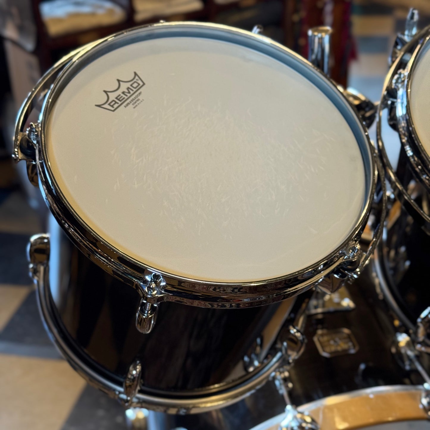 VINTAGE 1980's Gretsch Square Badge Factory Original Drum Set in Gloss Ebony - 16x22, 10x10, 10x12, 11x13, 16x16