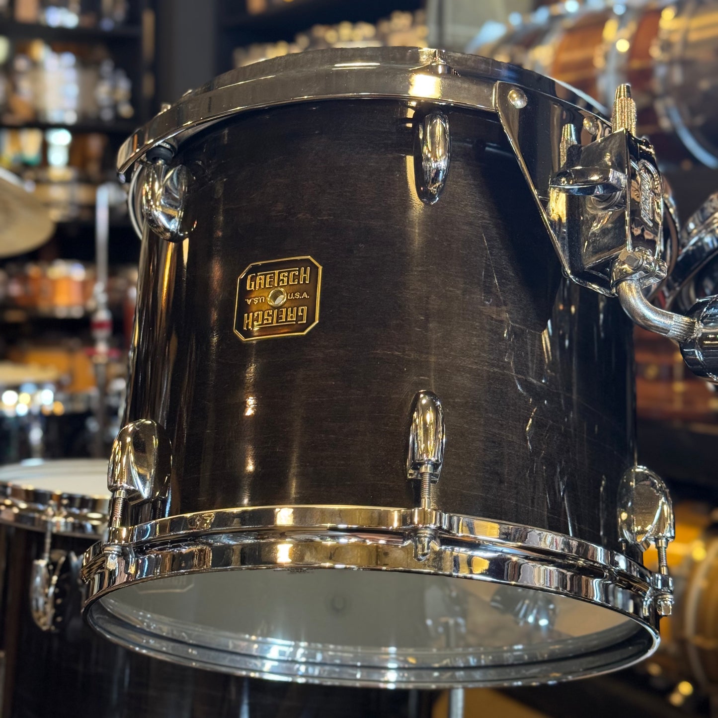 VINTAGE 1980's Gretsch Square Badge Factory Original Drum Set in Gloss Ebony - 16x22, 10x10, 10x12, 11x13, 16x16