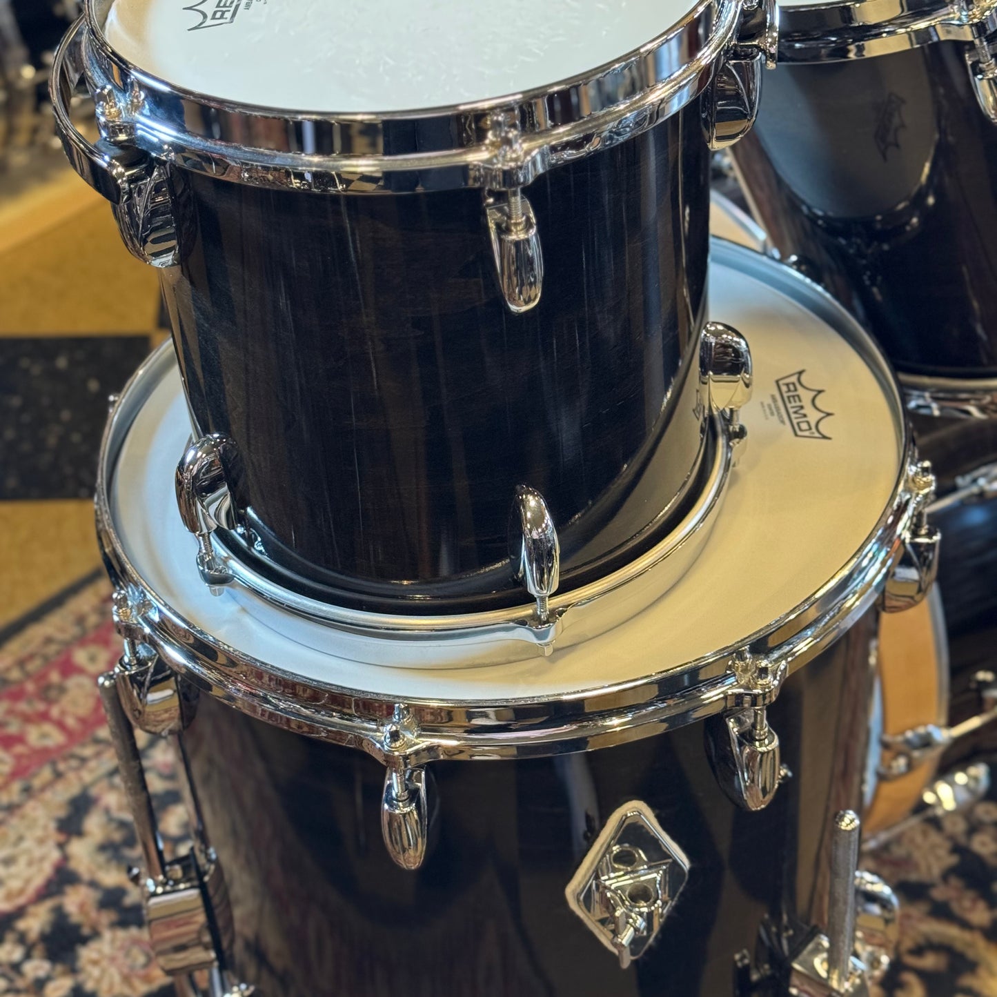 VINTAGE 1980's Gretsch Square Badge Factory Original Drum Set in Gloss Ebony - 16x22, 10x10, 10x12, 11x13, 16x16