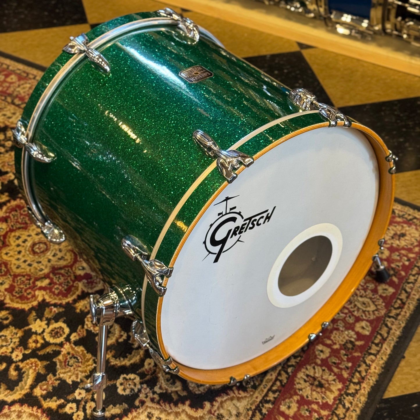 USED 1990's Gretsch Square Badge USA Custom in Green Sparkle - 18x20, 10x12, 14x15