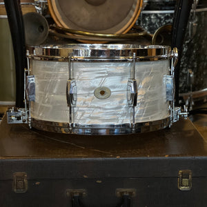 VINTAGE 1937 Ludwig 6.5x14 Super Snare Drum in Rewrapped White Marine