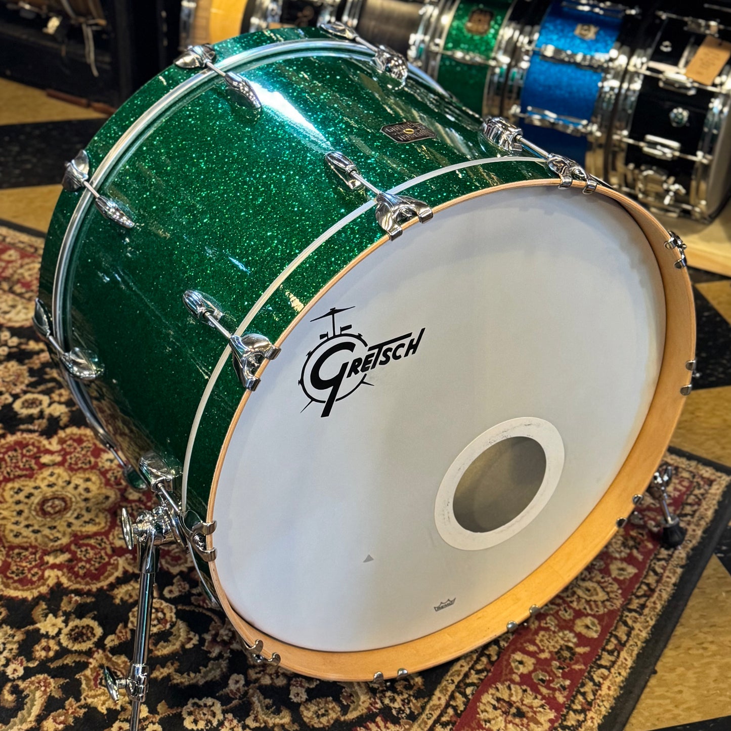 USED 1990's Gretsch Square Badge USA Custom in Green Sparkle - 16x24, 11x13, 16x16, 16x18