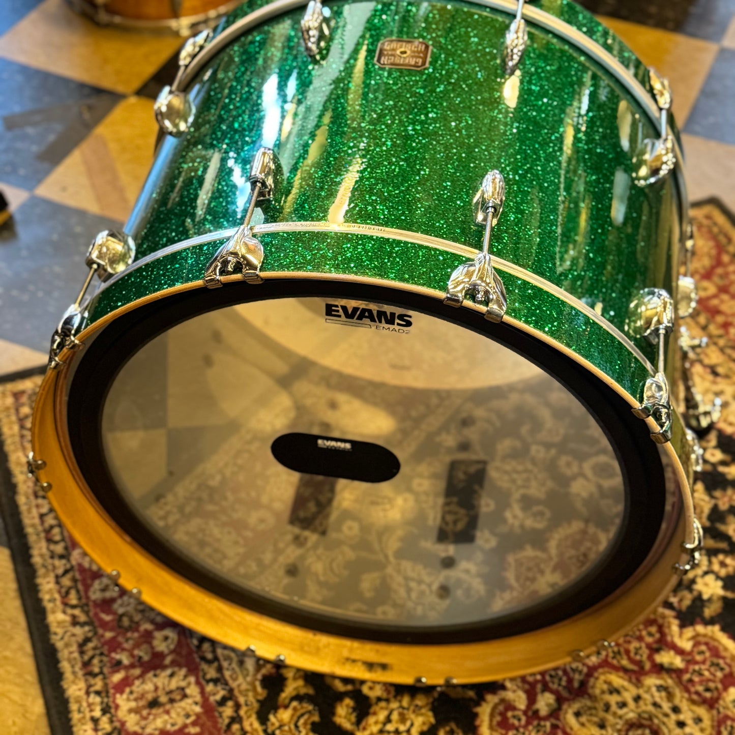 USED 1990's Gretsch Square Badge USA Custom in Green Sparkle - 16x24, 11x13, 16x16, 16x18