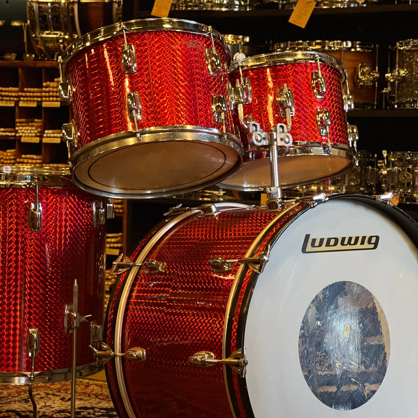 VINTAGE 1970's Ludwig Standard in 3D Red Reflector - 14x22, 8x12, 9x13, 16x16