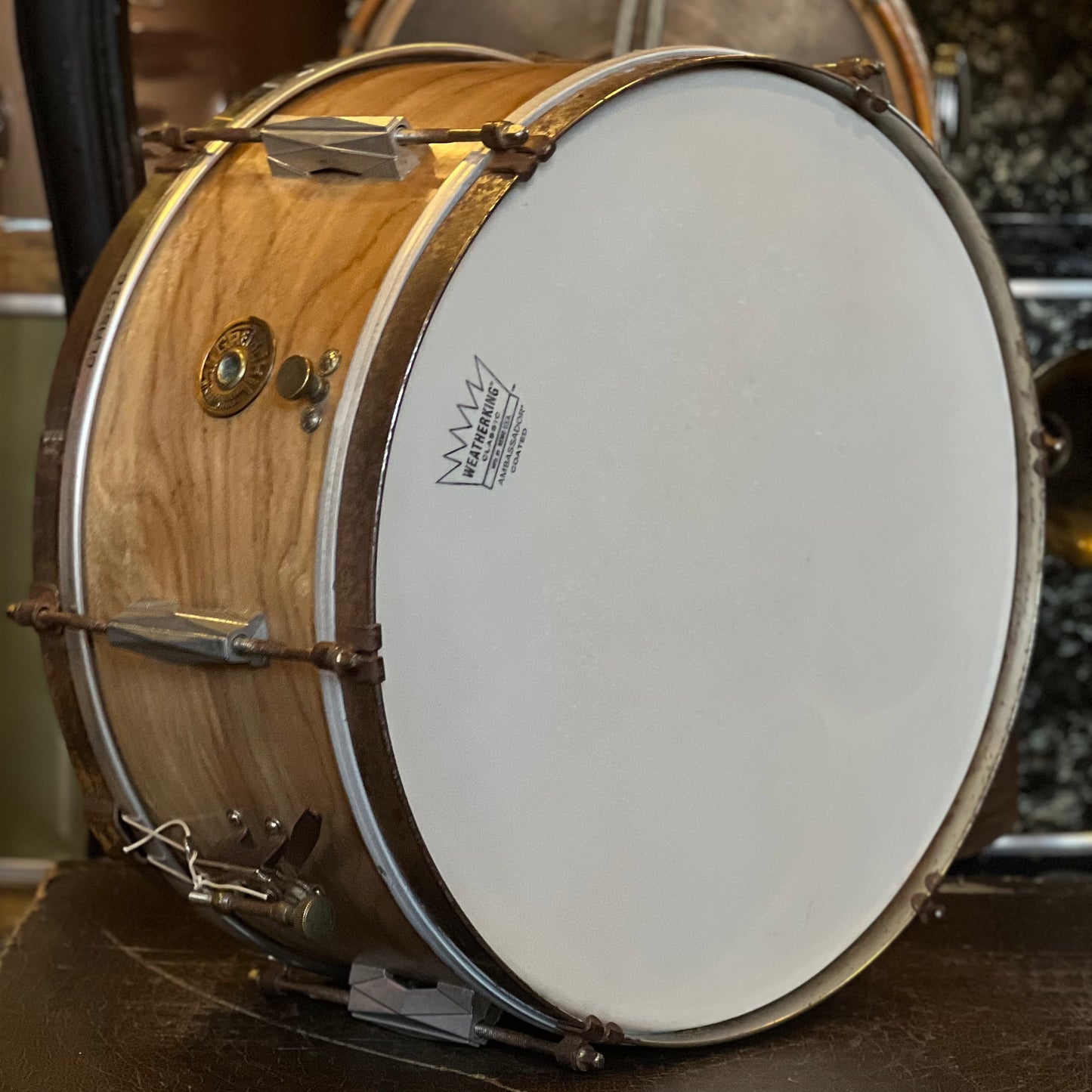 VINTAGE 1940's Gretsch 6.5x14 Broadkaster "Rocket Lug" Economy Model 6-Lug Snare Drum in Water Dip Wood Finish