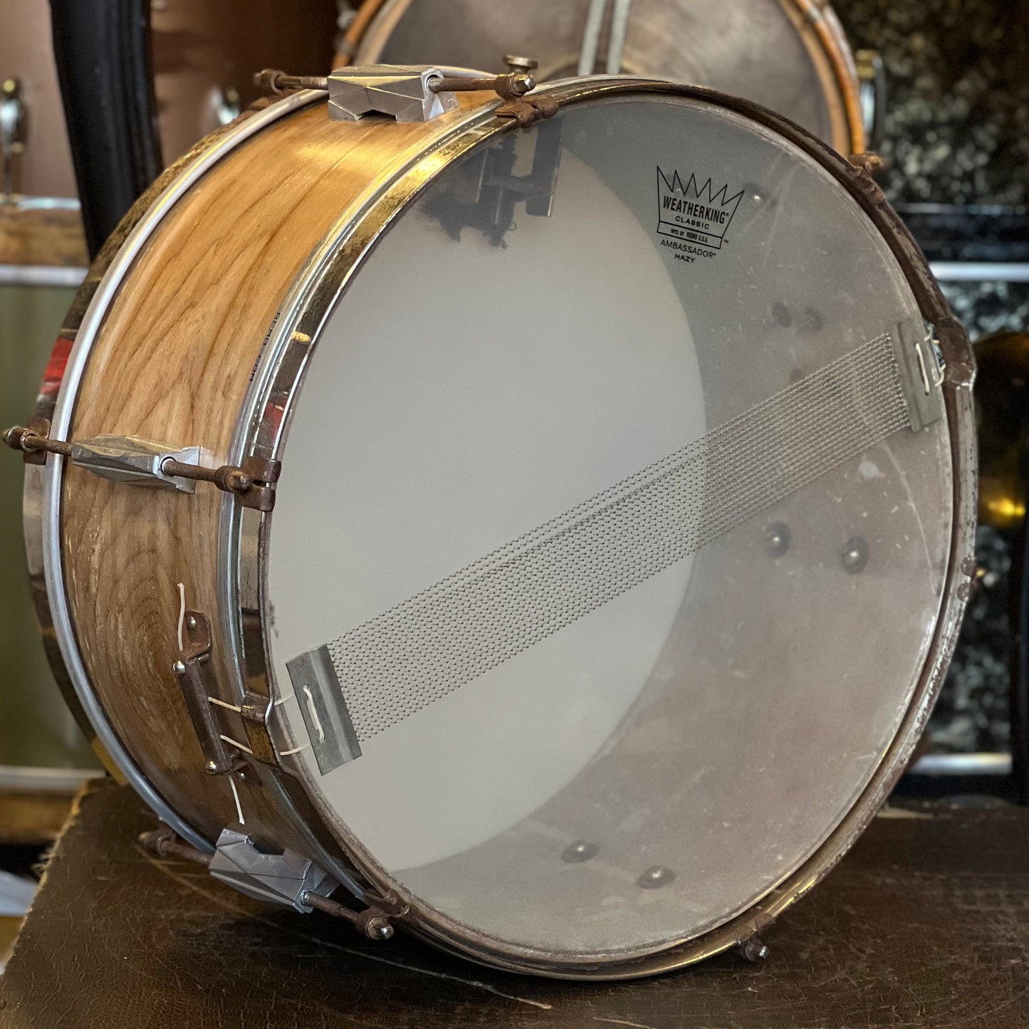 VINTAGE 1940's Gretsch 6.5x14 Broadkaster "Rocket Lug" Economy Model 6-Lug Snare Drum in Water Dip Wood Finish