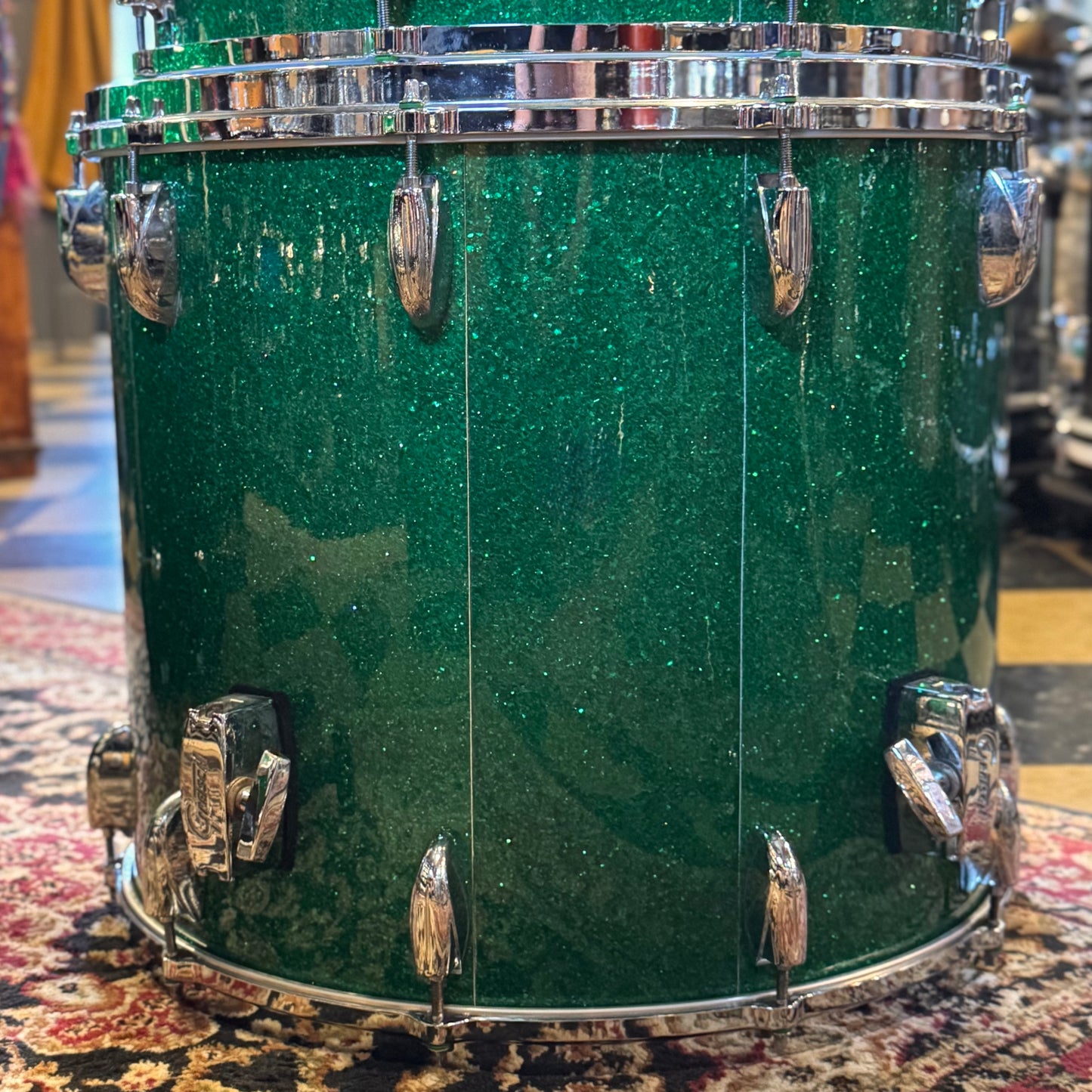 USED 1990's Gretsch Square Badge USA Custom in Green Sparkle - 16x24, 11x13, 16x16, 16x18