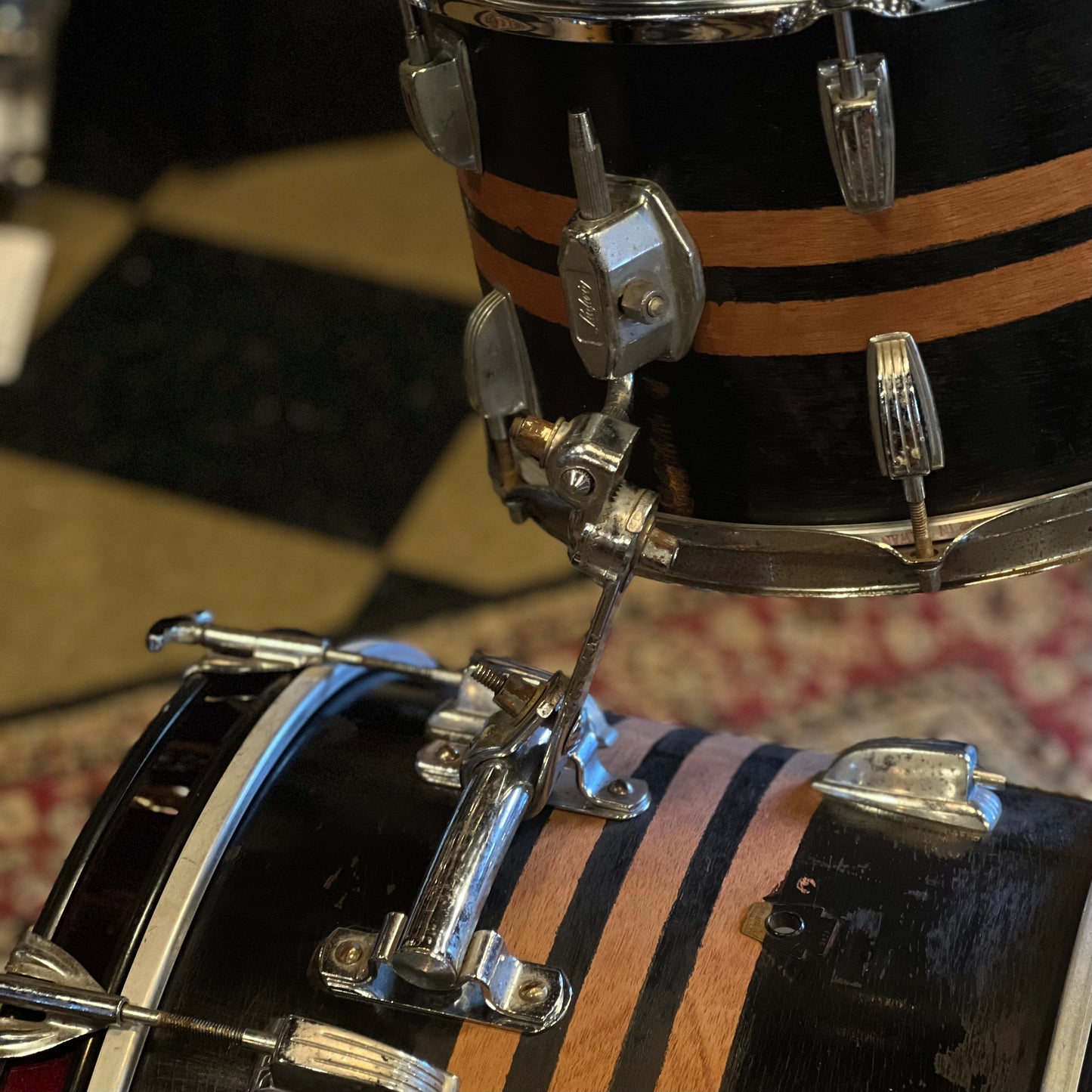 VINTAGE 1960's Ludwig "Jazzette" Two Piece in Red Stripes - 12x18, 8x12.