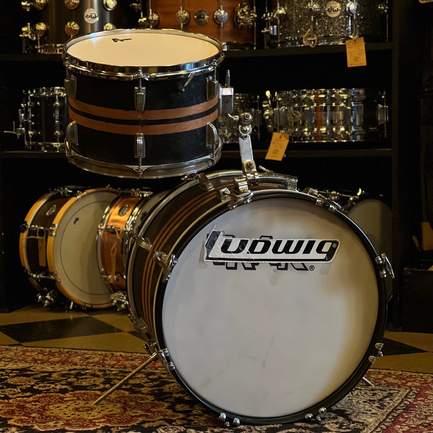 VINTAGE 1960's Ludwig "Jazzette" Two Piece in Red Stripes - 12x18, 8x12.