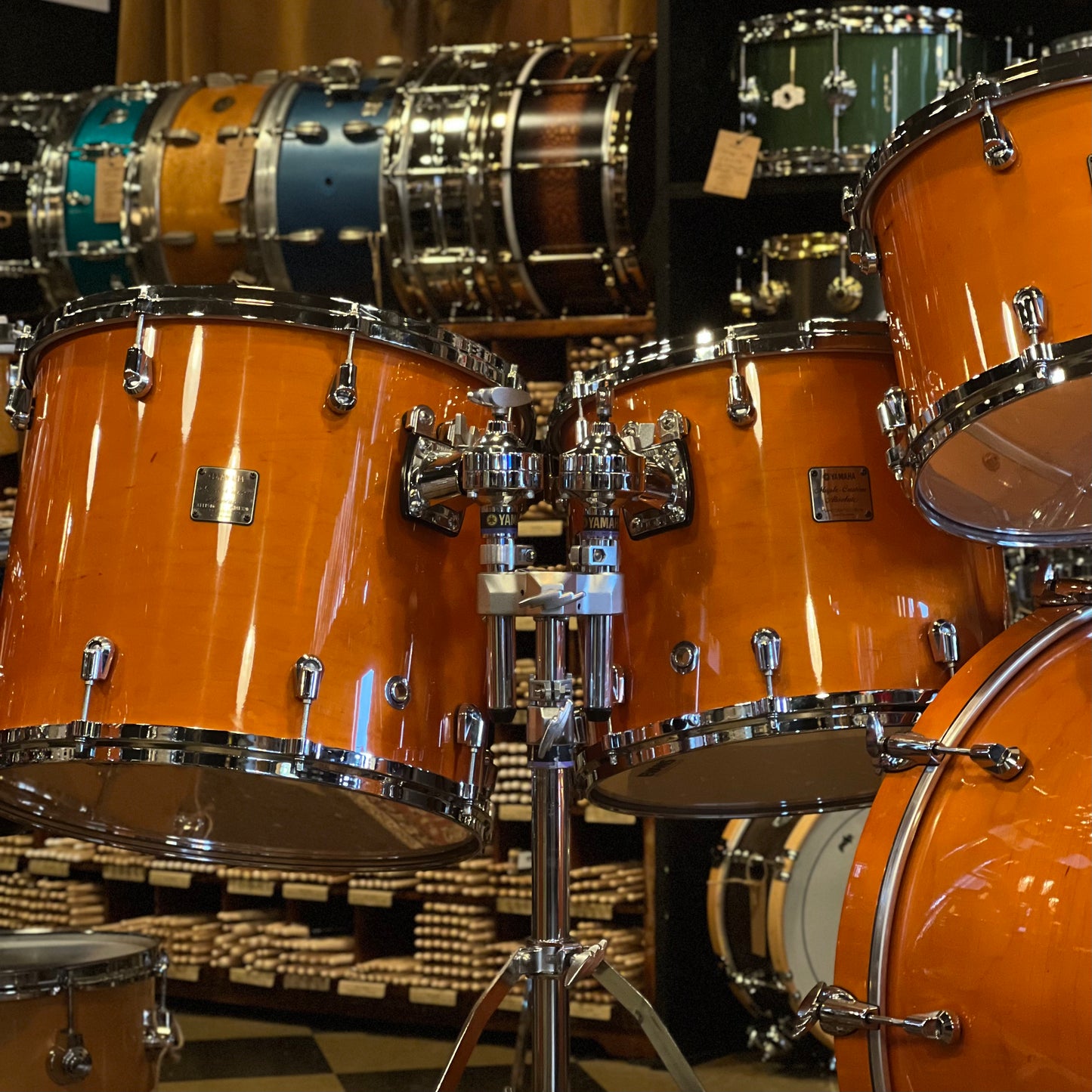 USED Yamaha Maple Custom Absolute Nouveau Made In Japan Drum Set in Honey Amber - 17x24, 8x10, 9x12, 12x14, 14x16