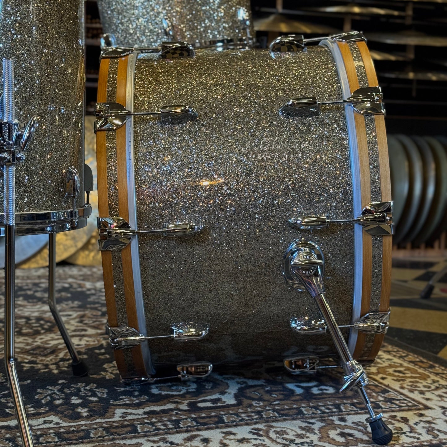 NEW Gretsch USA Custom in Ginger Glass Glitter w/ Satin Classic Maple Bass Drum Hoops - 14x22, 9x13, 16x16