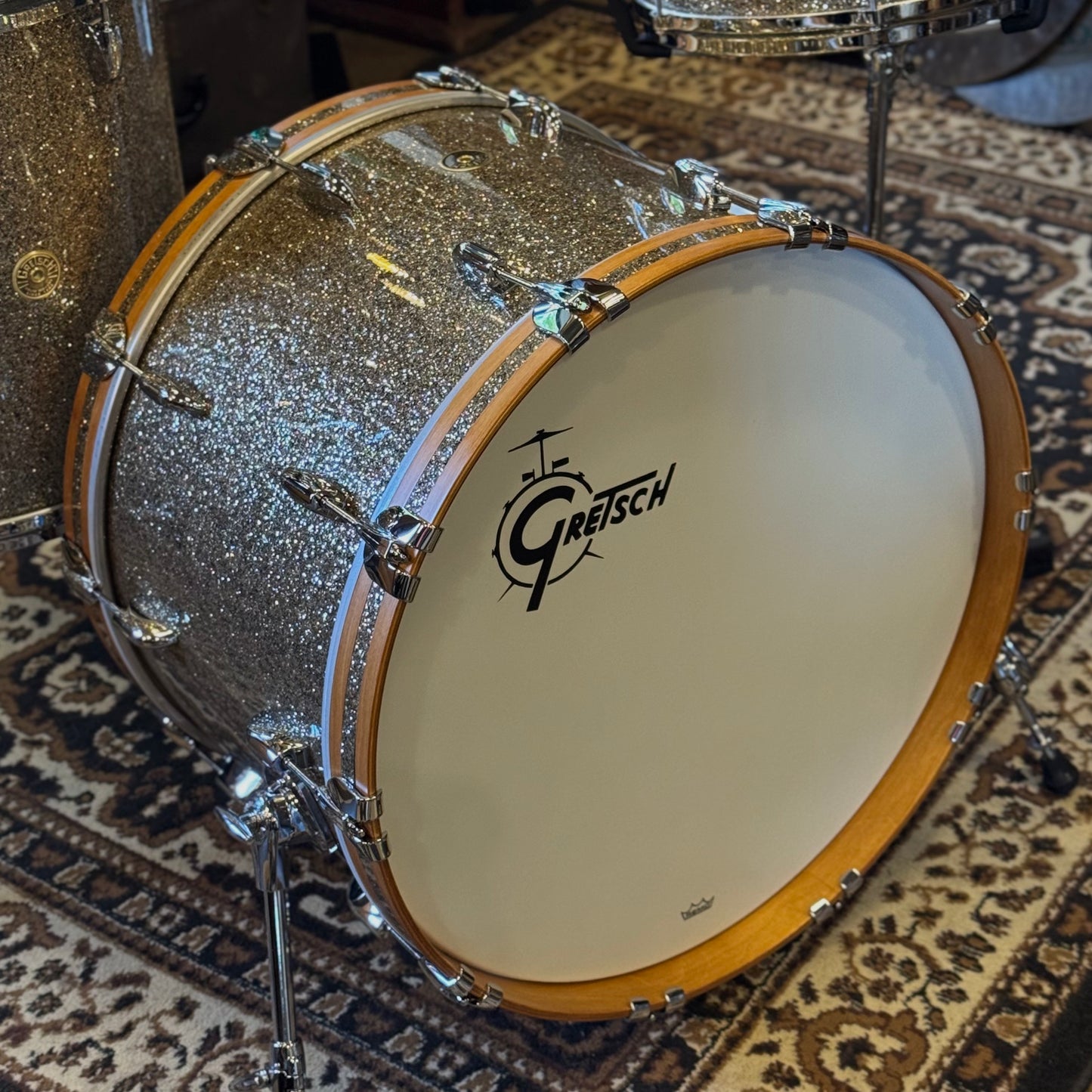 NEW Gretsch USA Custom in Ginger Glass Glitter w/ Satin Classic Maple Bass Drum Hoops - 14x22, 9x13, 16x16