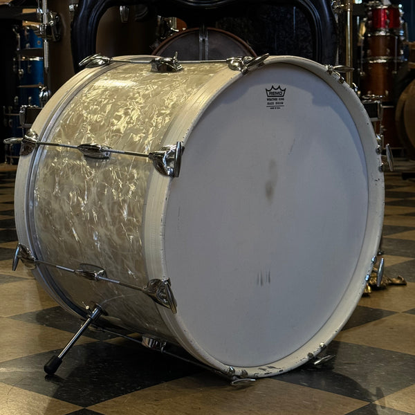 VINTAGE 1960's Gretsch 14x20 "Play Boy" Bass Drum in White Marine Pearl w/ White Stained Bass Drum Hoops