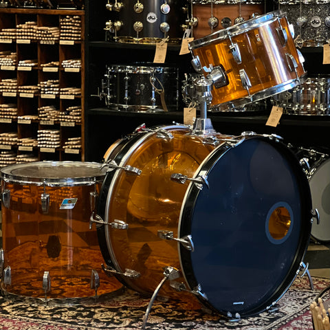 VINTAGE 1970's Player's Grade Ludwig Vistalite in Amber - 14x22, 9x13, 16x16