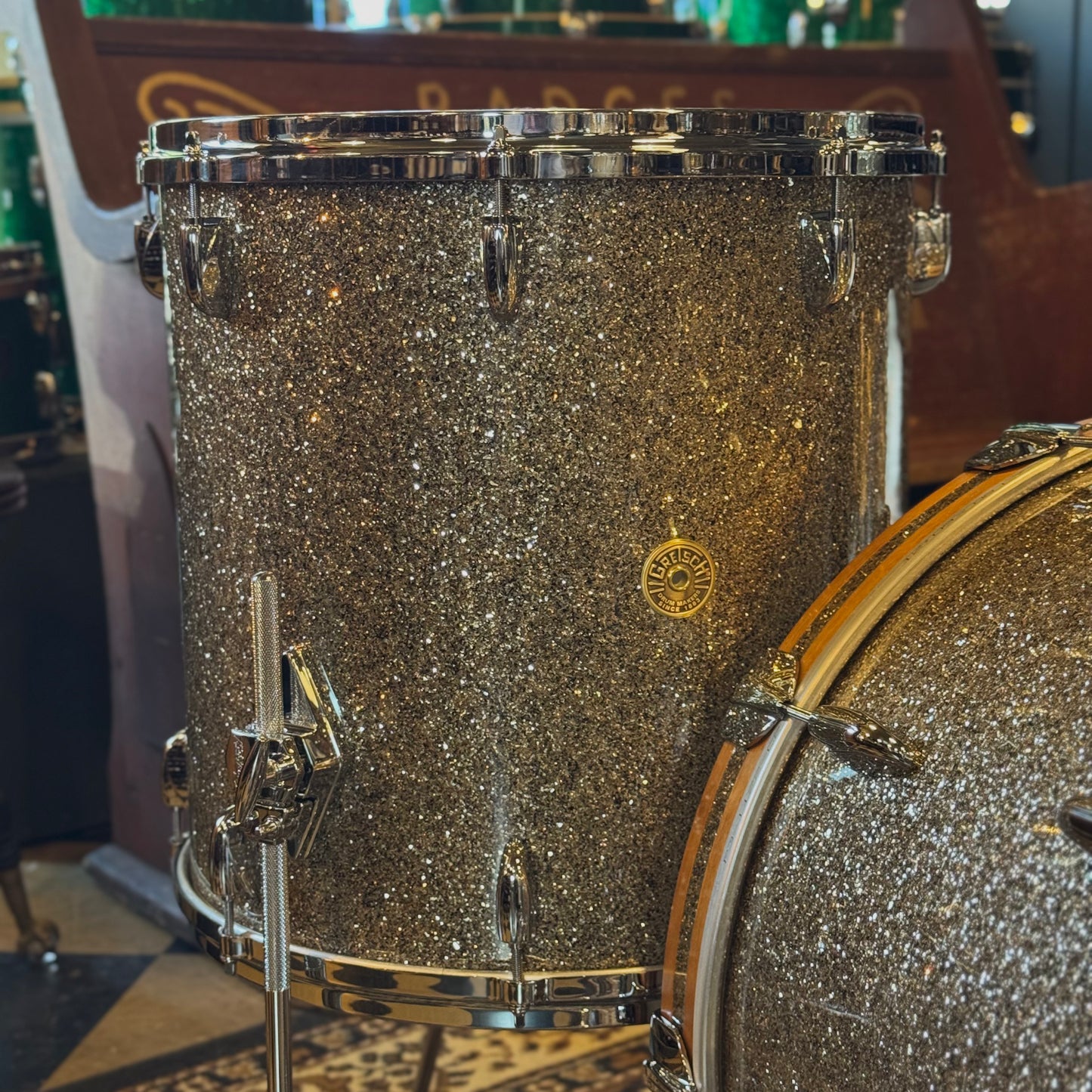 NEW Gretsch USA Custom in Ginger Glass Glitter w/ Satin Classic Maple Bass Drum Hoops - 14x22, 9x13, 16x16
