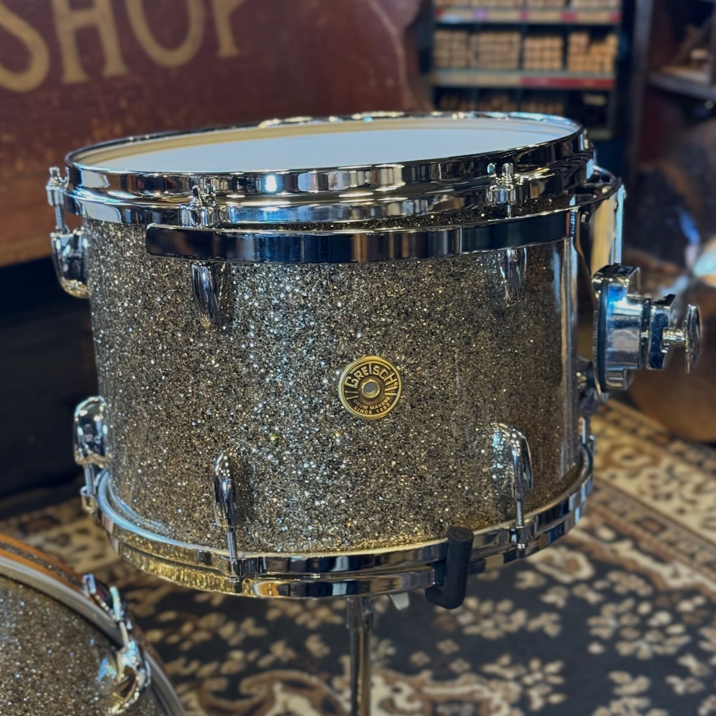 NEW Gretsch USA Custom in Ginger Glass Glitter w/ Satin Classic Maple Bass Drum Hoops - 14x22, 9x13, 16x16
