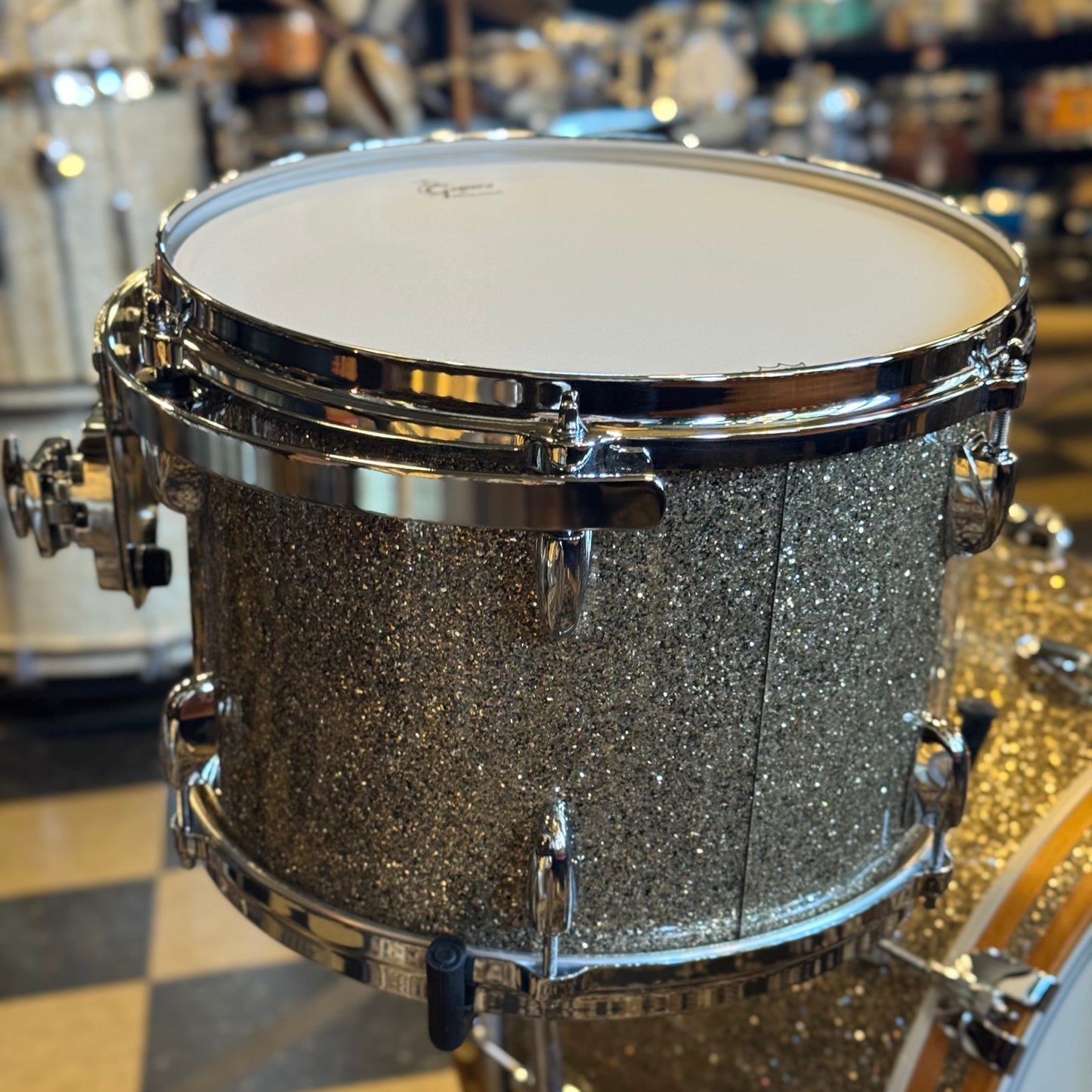 NEW Gretsch USA Custom in Ginger Glass Glitter w/ Satin Classic Maple Bass Drum Hoops - 14x22, 9x13, 16x16