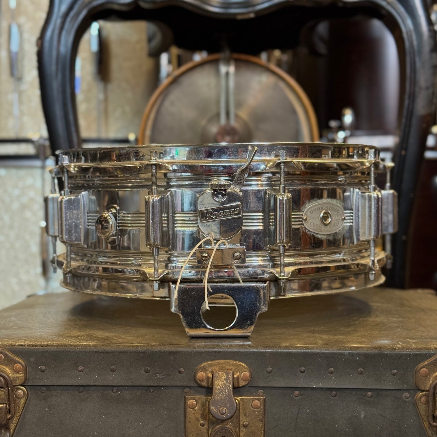 VINTAGE 1960's 5x14 Rogers 5-Line Chrome over Brass Dynasonic Snare Drum